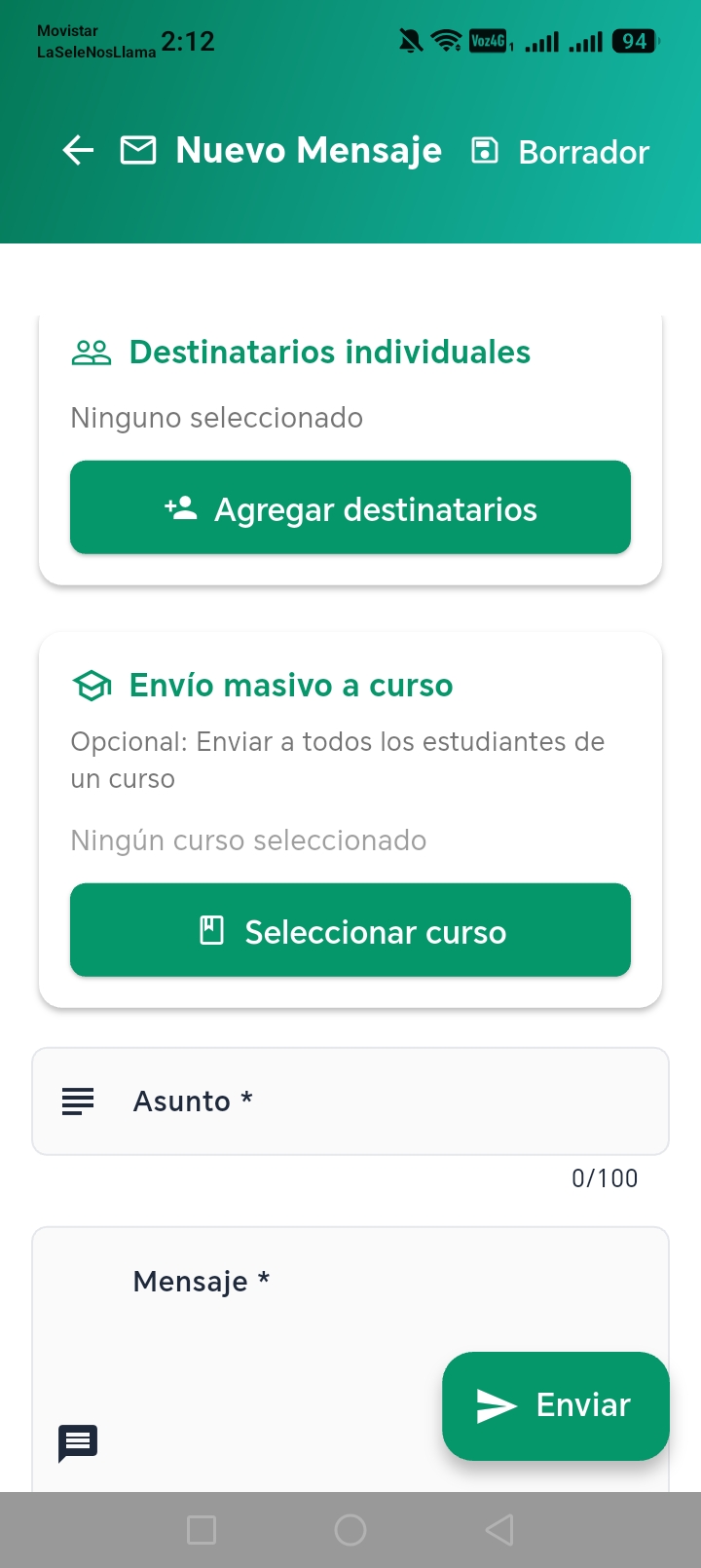 Nuevo mensaje con envío masivo a curso